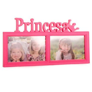Imagem de Porta Retrato Mural Duplo Princesa Rosa 10x15cm