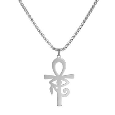 Imagem de EUEAVAN Colar com pingente de olho de Hórus com cruz egípcia, pingente de chave da vida, corrente Ankh Fígaro, ouro ugarte, joia religiosa, aço inoxidável, Medium, Aço inoxidável, Sem Pedra Preciosa
