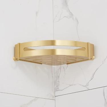 Imagem de Rack divisor de banheiro prateleira de canto montada na parede prateleira de canto de alumínio escovado saboneteira de banheiro prateleira de chuveiro suporte de shampoo de banho, ouro escov