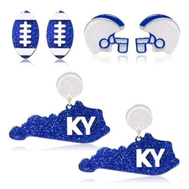 Imagem de Boderier 3 pares de brincos de futebol feminino acrílico para capacete de futebol americano State College Brincos pendentes de dia de jogo para amantes de esportes joias presentes para fãs, Acrílico,