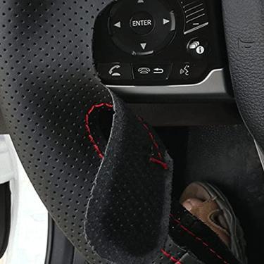 Imagem de DYBANP Capa de volante, para Hyundai Elantra 2011-2016 / Avante i30 2012-2016, capa de volante de couro preta costurada à mão DIY