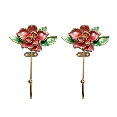 Imagem de Tricune Ganchos de parede decorativos em forma de flor vintage cabides para pendurar roupas casacos toalhas chapéus chaves, pacote com 2 ganchos de parede montados em metal antigo