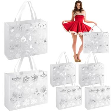 Imagem de Sweetude 6 peças grandes de prata metálica, sacolas de , sacola de presente de aniversário com alças para meninas, reutilizáveis, sacos de doces de conto de fadas, sacola de compras não tecida, sacola de embrulho de presente para lembrancinha de festa infantil