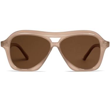 Imagem de VANLINKER Óculos de sol aviador quadrados retrô anos 70 feminino masculino moderno polarizado vintage VL9768, Lente marrom com armação marrom C4, M