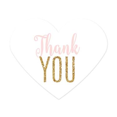 Imagem de Andaz Press Signature Blush Pink, Branco, Gold Glitter Party Collection, Heart Labels Stickers, Thank You!, Pacote com 75