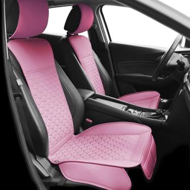 Imagem de Elantrip 2 peças de capas de assento de carro dianteiras de couro rosa para mulheres compatível com airbag padrão diamante PU capa de assento universal fitness