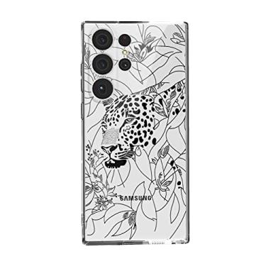Imagem de Capa compatível com Samsung Galaxy S23 Ultra Leopard, desenho de linha floral leopardo tatuagem simples animal minimalista gráfico moderno para Samsung capa masculina e feminina, capa de telefone TPU
