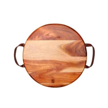 Imagem de Bandeja Redonda De Madeira Com Alça 30Cm - James.F