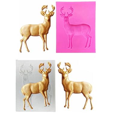 Imagem de Tvoip Molde de silicone de veado de Natal, 2 peças, fondant, bolo, chocolate, bolo, decoração de bolo, ferramentas novas