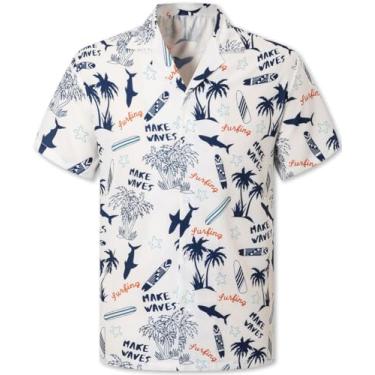 Imagem de Cromoncent Camisa havaiana masculina e masculina manga curta gola cubana tropical férias verão praia camisas, Cruise White, 3G