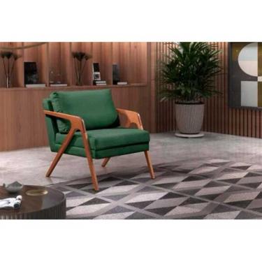 Imagem de Poltrona Decorativa Mona Luxo Veludo Verde e Base Madeira Maciça