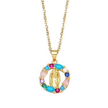 Imagem de PTGMH Colar de joia religiosa ajustável virgem maria para mulheres, madrinha, pingente oval de resina que brilha no escuro, presentes religiosos modernos, 3*2, Resina, Zircão