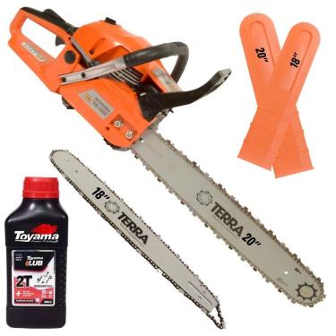 Imagem de Motosserra Terra MT520 MT-520 MT5200 Á Gasolina 2T 52cc 2,5HP 11.000RPM Sabre 18” + Sabre 20” + ÓLEO TOYAMA 2 TEMPOS