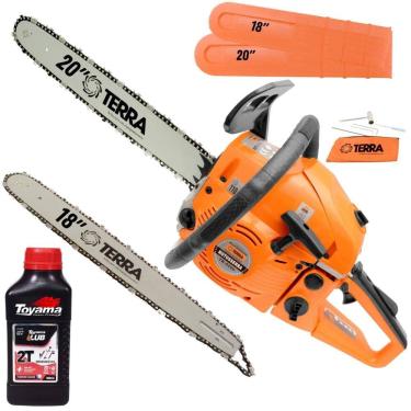 Imagem de Motor Serra Moto Serra Motosserra Com ÓLEO TOYAMA MT520 Terra Á Gasolina 2T 52cc 2,5HP 11.000RPM Sabre 20 Polegadas + Sabre 18 Polegadas