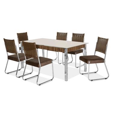 Imagem de Mesa de Jantar Aço Nobre Claudia com Tampo Kanon e 6 Cadeiras