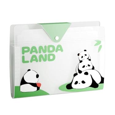 Imagem de Linda pasta sanfonada com 8 bolsos, pasta expansível de animais panda para documentos com etiquetas, organizador de recibos de notas de papel tamanho A4 (verde)