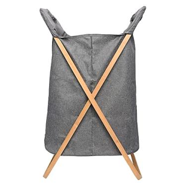 Imagem de Mimo Style Cesto Para Lavanderia Cinza Com Alça De Bambu 50cm. Ideal Para Lavanderia, Área de Serviço, Banheiro e Quarto. Impermeável e Ajuda a Inibir Odores