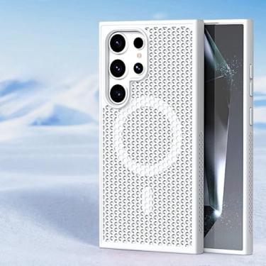 Imagem de Capa de telefone luxuosa com dissipação de calor para Samsung Galaxy S24 S23 FE S22 Ultra Plus Capa de carregamento sem fio respirável e fresca, branca, para S24Ultra