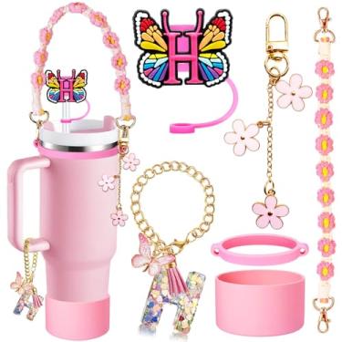 Imagem de Conjunto de acessórios de copo de 6 peças para Stanley 850 g 1,134 g, inclui tampa e bota de capa de canudo de iniciais de silicone, alça de alça de garrafa de água, anel de copo de borracha, pingente