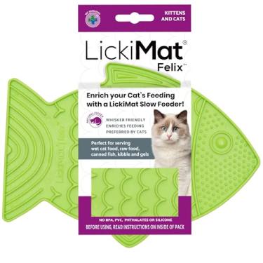 Imagem de LickiMat Felix, tapete de alimentação lenta para gatos em forma de peixe, redutor de ansiedade de tédio; perfeito para comida, guloseimas, iogurte ou manteiga de amendoim. Alternativa divertida para