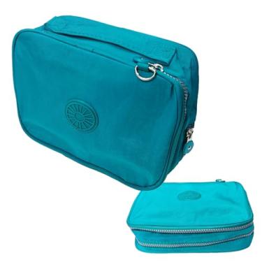 Imagem de Estojo Box Escolar Quadrado Organizador Grande Liso Com 2 Divisórias Bolsinha Verde