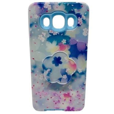 Imagem de Capa Celular Compatível com Samsung Galaxy J5 Metal 2016 SM-J510 Com Suport Para Dedos (Blue Flowers)