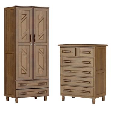 Imagem de Conjunto Quarto Guarda-Roupa Multiuso Flex 2 Portas 2 Gavetas Cômoda 6 Gavetas Madeira Pinus Imbuia - Cavazotto