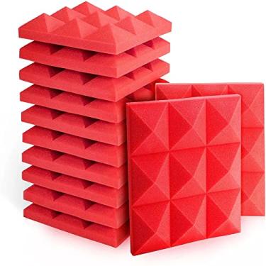 Imagem de Painéis de espuma acústica, 10 peças de painéis autoadesivos de espuma à prova de som, painéis de tratamento acústico à prova de som/resistente ao fogo/isolamento acústico para estúdio, casa,