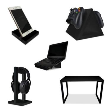 Imagem de Setup Gamer Kit Spark Mesa Preto + Suporte para Controle Headset Noteb