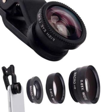 Imagem de Kit Lente Olho De Peixe Panorâmica 3 Em 1 Celular Universal - Home Goo