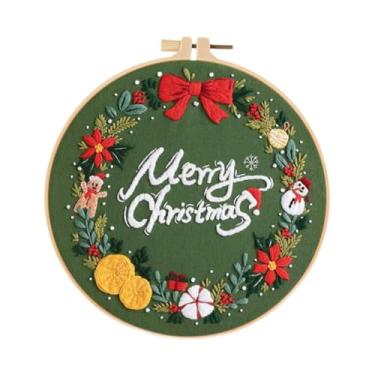 Imagem de Fancyes Kit de bordado de Natal, bordado à mão, ponto cruz, conjunto de artesanato, incluindo bastidor de bordado, linhas coloridas para adultos iniciantes, Christmas Wreath a