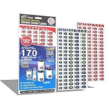 Imagem de Etiquetas de soquete cromadas "Master Set" - tudo em um conjunto de 3 folhas para 1/10.2 cm, 3/20.3 cm, 1/5.1 cm, Torx, Jumbo e tamanhos extras - etiqueta 180 soquetes rápida e fácil - nosso melhor