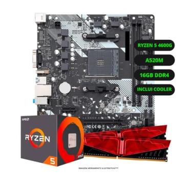 Imagem de Kit Upgrade AMD Ryzen 5 4600G, Placa Mãe A520, Memória RAM 16GB DDR4
