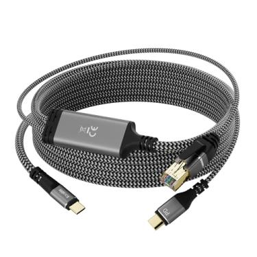 Imagem de Cabo USB C para Ethernet de 3 m, cabo tipo C para RJ45 com USB-C macho 100 W PD carregamento rápido (PD próximo à porta RJ45), Ethernet e carregamento dois em um, Gigabit, para MacBook navegar na