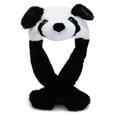 Imagem de YFEIQI Chapéu de panda com orelhas pulando, boné engraçado para cosplay para meninas, fofo e macio cocar de panda de pelúcia