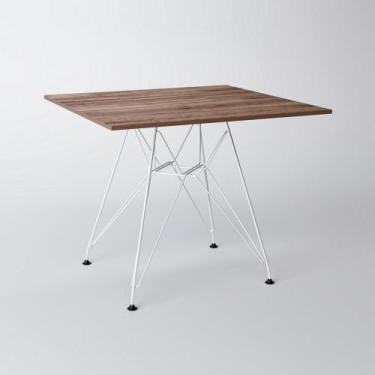 Imagem de Mesa Eiffel Quadrada 90cm Tampo De Madeira Amendôa Com Base De Ferro B