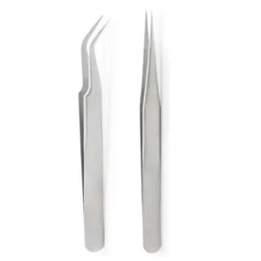 Imagem de Par De Pinças Aço Inox Para Alongamento De Cilios Fio A Fio - Alex Imp