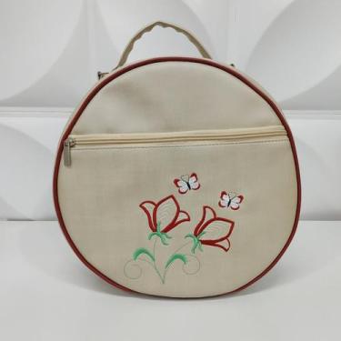 Imagem de Bolsa Porta Pratos Personalizado Flores Marfim/Bordo - Coutre Bolsas