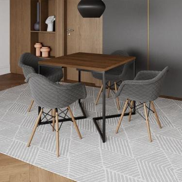 Imagem de Jogo de Mesa Industrial Base Preta Tampo Quadrado 90cm Amêndoa com 4 P