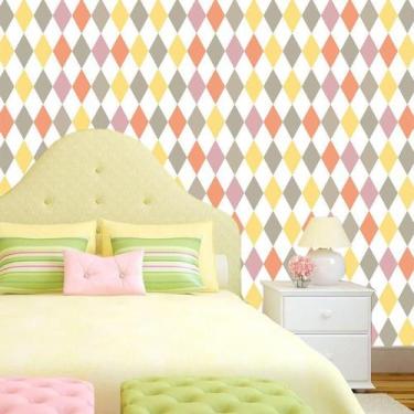 Imagem de Papel Parede Geométrico Vermelho Cinza Amarelo Autocolante - LRP