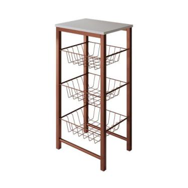 Imagem de Fruteira de Chão Cozinha Montada Aço Cobre Tampo Branco Roma - Up Home