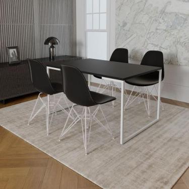 Imagem de Mesa Industrial Base Ferro Branco Tampo 137x90 Preto 4 Cadeiras Ferro 