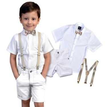 Imagem de Conjunto Batizado Branco Manga Curta Bebe Infantil  Cores e Tamanhos -