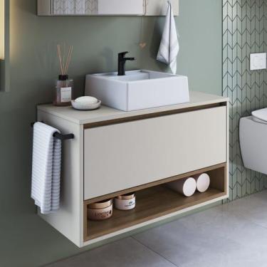 Imagem de Gabinete de Banheiro Suspenso 80cm com 1 Nicho 1 Toalheiro 1 Porta com