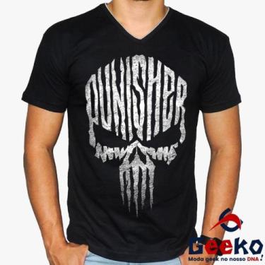 Imagem de Camiseta The Punisher 100% Algodão O Justiceiro Geeko, Preto gola v, M