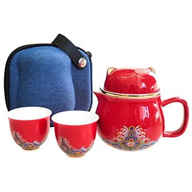 Imagem de Conjuntos de chá de gongfu chinês portátil para adultos conjunto de bule de chá e xícara de porcelana Kungfu pequeno conjunto de chá de cerâmica para viagem com tampa para presente em casa ao ar livre