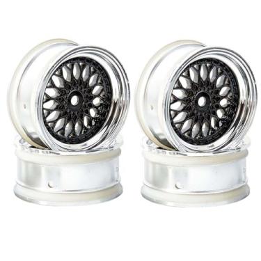 Imagem de LAFEINA 4PCS RC Car Diameter 52mm Plating Plastic Wheels Rims Replacement for Traxxas HSP HPI Tamiya Yokomo TT01 TT02 1/10 RC On Road Touring Racing Drift Car (Offset 3mm, Black Silver)