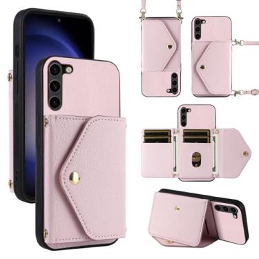 Imagem de Dibosom Capa carteira minimalista para Samsung Galaxy S23 Plus S23+ 5G com alça de ombro, bolsa flip fina e fina, suporte para cartão de crédito para S23plus 23S + S 23 23+ SM-S916U 6,6 polegadas rosa