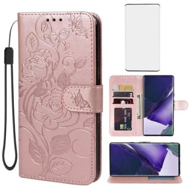 Imagem de Yerebel Capa para Galaxy S22 Ultra, capa carteira para Samsung S22 Ultra SM-S908U com protetor de tela de vidro temperado, suporte para cartão de crédito de couro para Samsung Galaxy S22 Ultra Rose