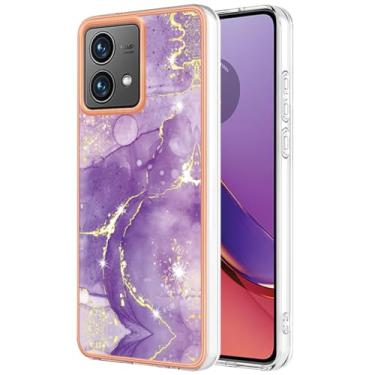 Imagem de Monwutong Capa de telefone de ajuste fino para Motorola G84, capa moderna com padrão de mármore IMD brilhante para meninas, lente de câmera e capa de proteção de tela para Moto G84, YBDD roxo